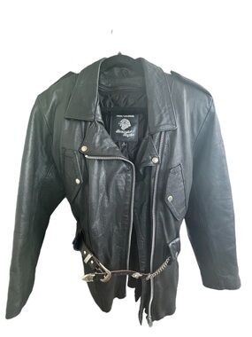 BLACK LEATHER BIKER JACKET WITH BELT
